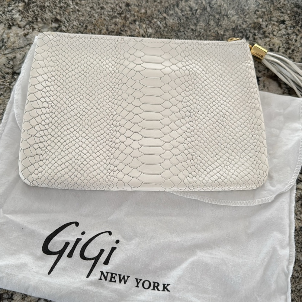 Gigi New York Leather Snake Alligator Scale Tassel Zipper Clutch Purse - Picture 3 of 5